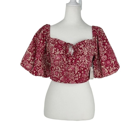 Japna India Red & Pink Floral Top 100% Cotton Size M Party Boho Barbie - Picture 1 of 13